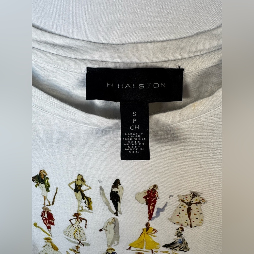 H by HALSTON Mesh Sleeve Graphic T Shirt Women Fashion Size S - Picture 6 of 11